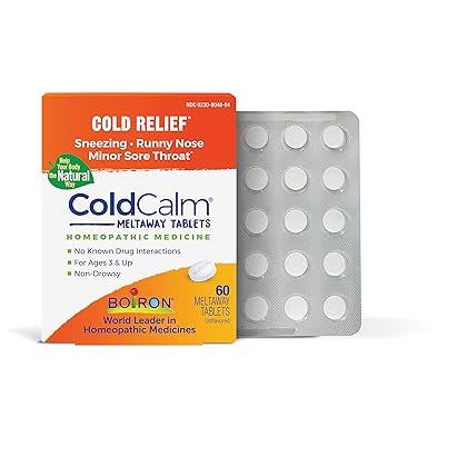 Boiron ColdCalm Tablets for Relief of Common Cold Symptoms Such as Sneezing, Runny Nose, Sore Throat, and Nasal Congestion - Non-Drowsy - 60 Count