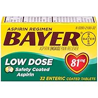 Aspirin Regimen Bayer 81mg Enteric Coated Tablets, 1 Doctor Recommended Aspirin Brand, Pain Reliever, 32 Count