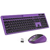 2.4GHz Silent USB Wireless Keyboard and Mouse Combo - Full-Size Keyboard with Phone Holder and Mouse for Computer, Desktop and Laptop (Purple)
