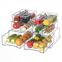14Pack Fridge Organizer Bins, Clear Refrigerator Organizing Containers with Lids and Refrigerator Drawers, Stackable Food, Vegetable and Fruit Containers for Fridge Organizers and Storage