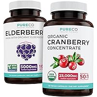 Bundle of Organic Cranberry & Organic Elderberry - Super Berry Bundle - Organic Cranberry Pills - 50:1 Concentrate & Organic Elderberry Capsules Powerful 10:1 Extract for Immune Support