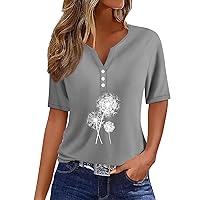 Short Sleeve Shirts for Women,Womens Going Out Tops Vintage Print V Neck Button Top Summer Tops for Women 2024