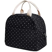 EurCross Upgraded Compact Black Lunch Bag for Teen Girls Women,Canvas Reusable Polka Dot Lunch Tote Box Bag for Work School