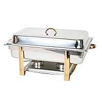 Thunder Group SLRCF0833GH Chafer, 8 quart, full-size, oblong, dripless water pan, lift-off lid, fuel holder and plate, gold handles and support beams, stainless steel