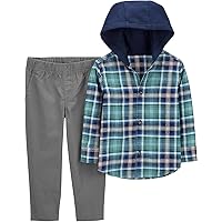 Carter's Boys' 2T-4T 2 Piece Long Sleeve Knit Top and Pants Set (Navy/Grey Plaid hooded, 3T)