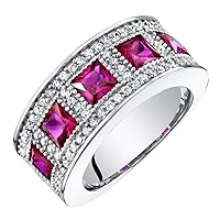PEORA Sterling Silver Princess Cut Anniversary Ring Band Wide Width in Various Gemstones Sizes 5 to 9