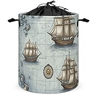 Laundry Hamper Round Laundry Basket with Handles Boat Map Laundry Hampers Waterproof Circular Hamper for Bathroom Storage Basket Dirty Clothes Hamper for Dirty Clothes