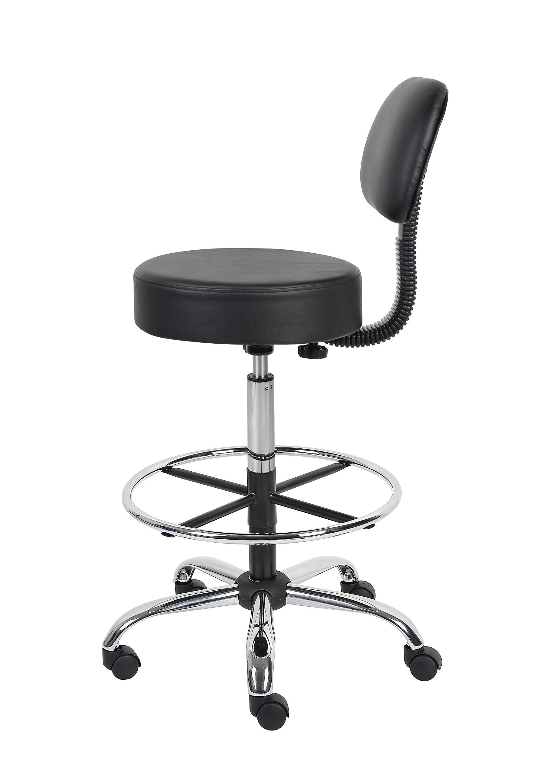 Boss Office Products B16245-BK Be Well Medical Spa Drafting Stool with Back, Black
