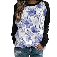 Floral Oversized Sweatshirt For Women Stone Print Tie Dye Shirt Tops Long Sleeves Round Neck Fall Pullover Winter