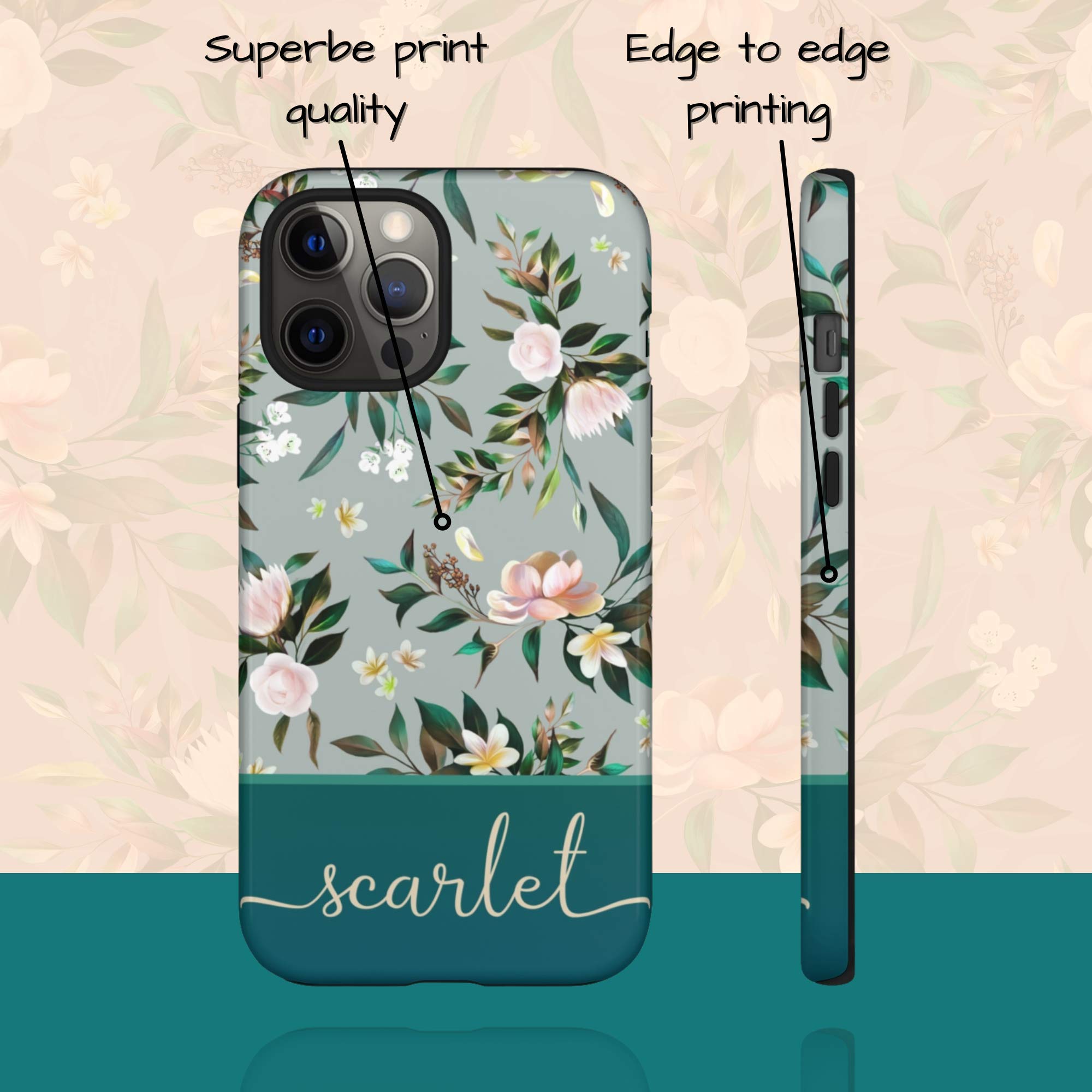 Artisticases Personalized Custom Floral Flowers Name on Case, Designed for iPhone 14 Plus, iPhone 13 Pro Max, iPhone 12 Mini, iPhone 11, iPhone X/XS Max, iPhone ‎XR, iPhone 7/8 Plus