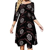 Don't Drop Me My Aunt is A Lawyer Midi Dresses for Women Tie Flared A-Line Swing 3/4 Sleeves Cute Sundress