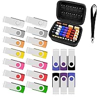 USB Flash Drive 8GB 20 Pack Multiple-Color and Flash Drive Case Bundle, Thumb Drive 8 GB Set of 20 with USB Oragnizer Case