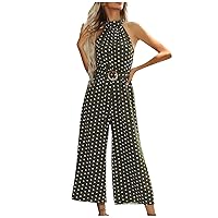 Jumpsuits for Women Dressy One Piece Wide Leg Jumpsuits Sexy Halter Rompers Summer Polka Dot Rormal Jumpsuit