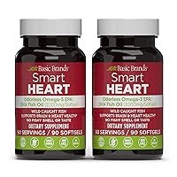 Smart Heart Odorless Omega-3 Fish Oil 1000mg - Triple Strength EPA & DHA, Non-GMO, Heart & Cognitive Support - 90 Burpless Softgels - 2-Pack