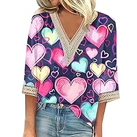 Valentines Day Shirts Women 3/4 Sleeve V Neck Shirts Tops Casual Elegant Summer Blouses for Women Fashion 2024 TD03