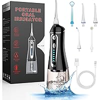 MySmile Powerful Cordless Water Dental Flosser, Portable Oral Irrigator with OLED Display 5 Modes 8 Replaceable Jet Tips, Black