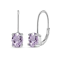 Sterling Silver 8x6mm Oval Genuine, Created or Simulated Gemstone Birthstone Leverback Drop Earrings for Women