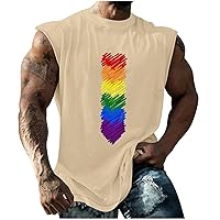 Mens Funny Hawaiian Tank Tops Rainbow Print Sleeveless Tee Tropical Holiday Beach Top Gym Shirt for Fitness Training