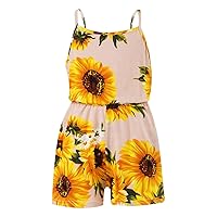 Kids Girls Fashion Shorts Rompers Floral Sling Elastic Waist Jumpsuit Summer Casual Outfit Playsuit 3-13 Years
