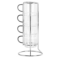 Gibson Soho Lounge Stackable Glass Espresso Cups with Rack, Glass, 4-Piece, 3.8oz
