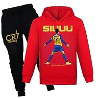 Kids Football Star Printed Sweatshirt Outfit-Pullover Hoodies and Sweatpants Set Classic 2 Pieces Tracksuit for Youth