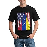 American and Venezuelan Flag T-Shirt Man Tees Short Sleeve Round Neck Tops