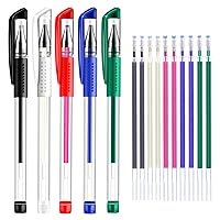 5 Colors Stick Heat Erasable Fabric Marking Pens with 10 Free Refills, 5-Pack of Assorted Colors, (White,Red,Blue,Black,Green)