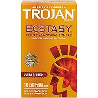 TROJAN Ultra Ribbed Ecstasy Lubricated Condoms, 10 Count