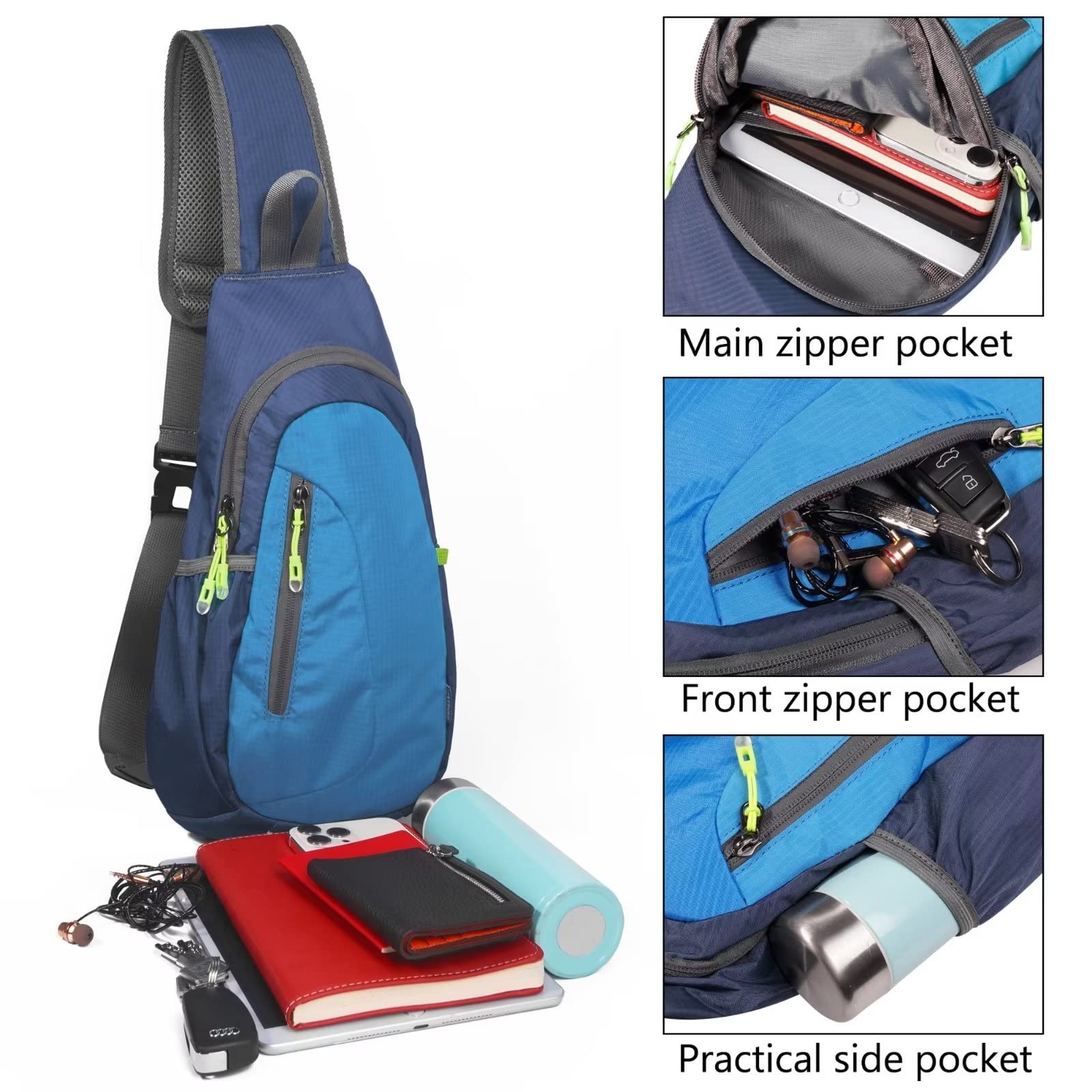 TITECOUGO Small Sling Bag Lightweight Crossbody Bag for Women Men Hiking Backpack Travel Shoulder Bag Chest Daypack for Gym Work Outdoor Sports Navy Blue
