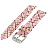 Speidel 20mm Pink Plaid Textile Genuine Leather Pad Stitched Watch Band Strap