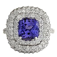 6.88 Carat Natural Blue Tanzanite and Diamond (F-G Color, VS1-VS2 Clarity) 14K White Gold Luxury Cocktail Ring for Women Exclusively Handcrafted in USA