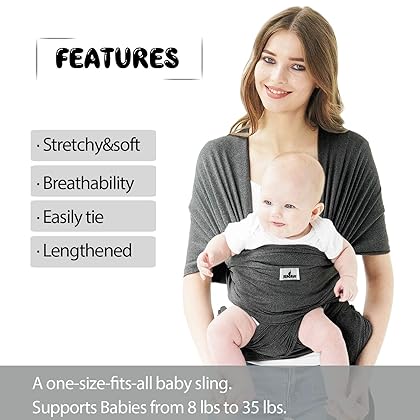 Baby Wrap Carrier Jeroray Hands Free Infant Carrier,Lightweight,Breathable,Softness,Heather Grey