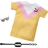 Barbie Clothes: Puma Branded Outfit Doll, Striped T-Shirt Dress with Fanny Pack and Sunglasses, for 3 to 8 Year Olds