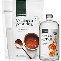 Organic MCT Oil + Grass Fed Collagen Peptides Bundle – Organic, Non GMO, 100% Pure Coconut MCTs & Hydrolyzed Type I and III Collagen Protein - 16 Ounce Bottle and 11.7 Ounce Bag