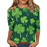 St Patricks Day Shirt Women's Fashion Casual 3/4 Sleeve Tops for Women St Patricks Day Printed Ladies Tops Pullover Top
