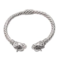 NOVICA Handmade Cultured Freshwater Pearl Cuff Bracelet from Bali .925 Sterling Silver Indonesia Animal Themed Birthstone [6.25 in L (end to End) x 0.2 in W] 'Elephant Glow'