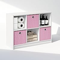 Furinno Cubic Multipurpose Clothing & Closet Storage Organizer Shelf with Bin Drawers, 6-Cube, White/Pink