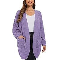 LARACE Long Cardigans for Women Plus Size Tops Open Front Sweaters with Pockets Waffle Ribbed Sleeve Loose Fall Outwear