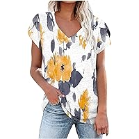 Women's Shirts Dressy Casual Short Sleeve Lace Trim Tee Tops Polka Dots Printed Crew Neck Pullover T Shirts Blouse