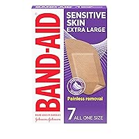 Brand Adhesive Bandages for Sensitive Skin, Hypoallergenic First Aid Bandages with Painless Removal, Stays on When Wet & Suitable for Eczema Prone Skin, Extra Large Size, 7 ct