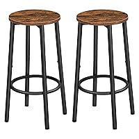 Bar Stools, Set of 2 Bar Chairs, Kitchen Round Height Stools with Footrest, Breakfast Bar Stools, Sturdy Steel Frame, for Dining Room, Kitchen, Party, Easy Assembly, Rustic Brown BF03BY01