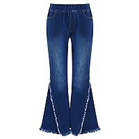 TiaoBug Kids Girls Distressed Flared Jeans Denim Bell-Bottoms Trousers Washed Casual Raw Edge Pants Leggings Streetwear