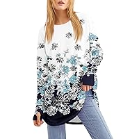 Women's Printed Round Neck Loose Long Sleeve Medium Length Leaky Thumb T-Shirt Top Graphic Wear, S-3XL
