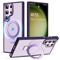 for Samsung Galaxy S23 Ultra Case with [3 in 1] Magnetic-Ring Stand & Military-Grade Drop Protection Translucent Matte Case for Women Men, Support Wireless Charging, Purple