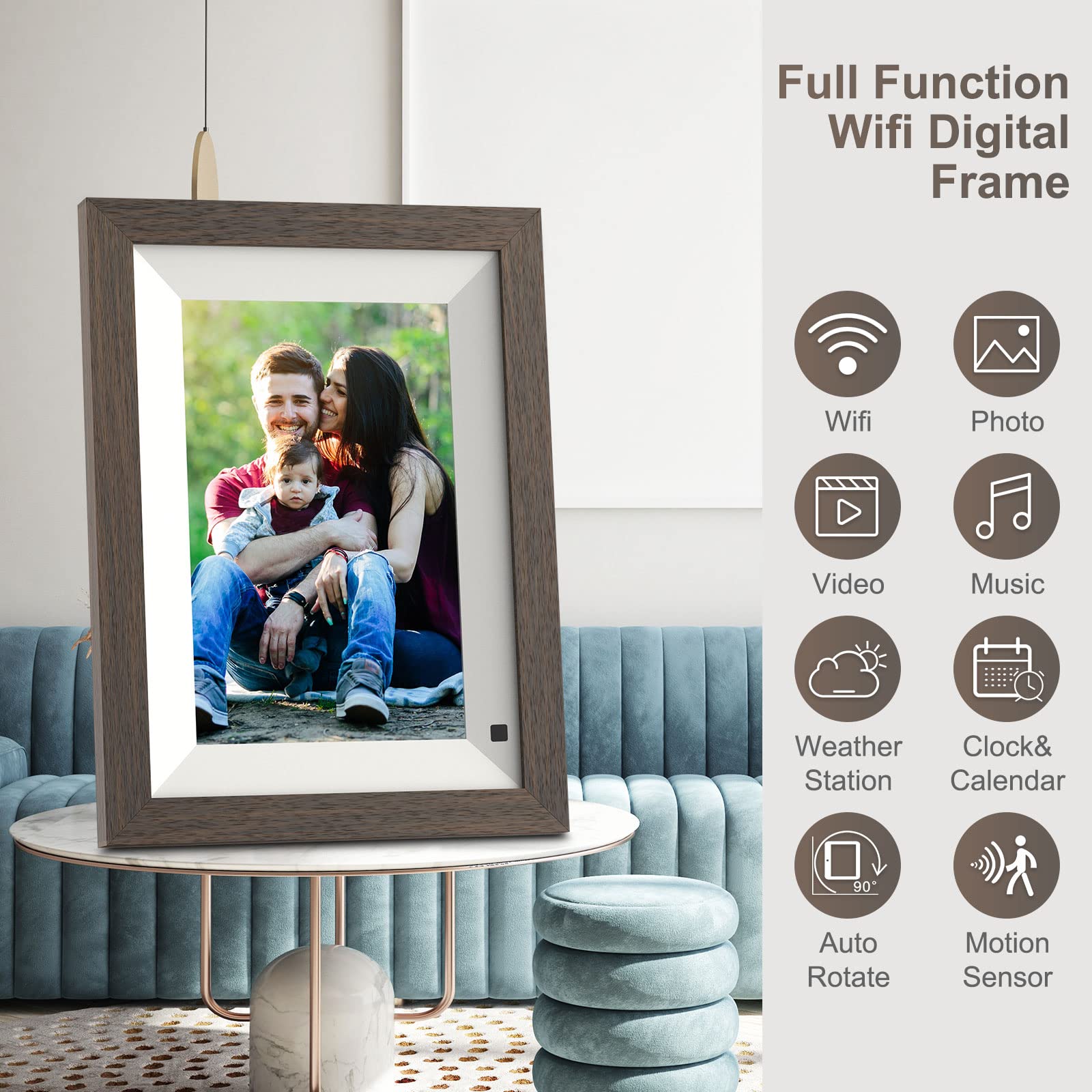 Mua Fullja Digital Photo Frame 8-inch IPS Touch Screen WiFi Digital  Picture Frame Wood, 16GB, Wall Mountable, Auto Rotate, Motion Sensor, Share  PhotosVideos via App, Email, Unlimited Cloud Storage trên Amazon