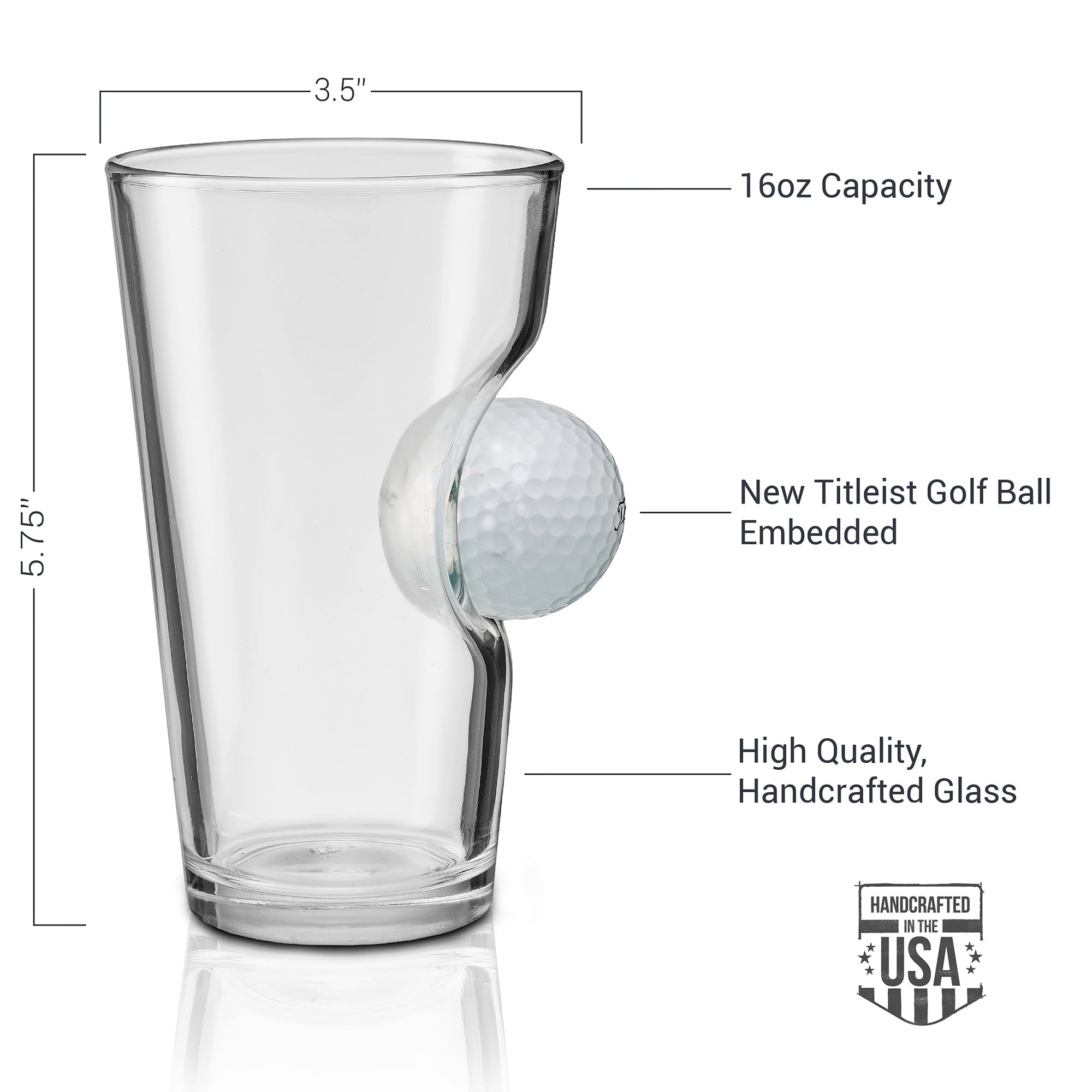 BenShot Pint Glass with Real Golf Ball - 16oz | Made in the USA