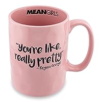 Silver Buffalo Mean Girls You're Really Pretty Wax Resist Ceramic Pottery Mug | Large Coffee Cup For Tea, Espresso, Cocoa | Holds 18 Ounces