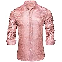 Men's Woven Silk Dress Shirt Button Down Casual Jacquard Shirts Long-Sleeve Shirt Prom Wedding Regular Fit