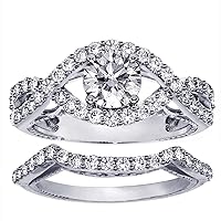 1.70 CT TW GIA Certified Diamond Crossover Engagement Ring Bridal Set in 18k White Gold Braided Setting