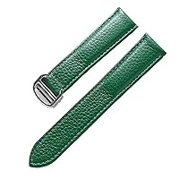 Watch Band for Cartier Tank Solo Men Lady Deployant Clasp Watch Strap Genuine Leather Soft Watch Bracelet Belt 20mm 22mm 23mm (Color : Green-Silver, Size : 17mm)